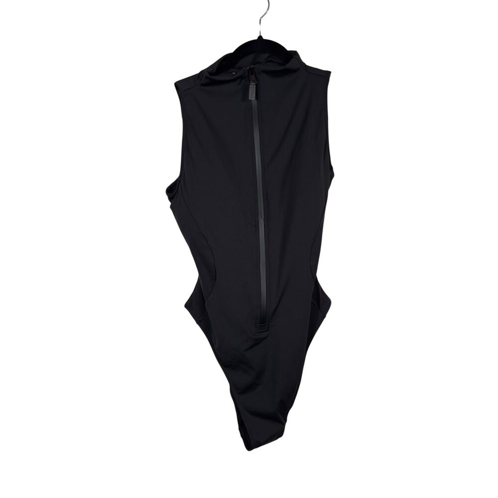 TA3 Hi Cut Sleeveless Surfy Swimsuit Womens Large Black Front Zip Lace-Up Back
